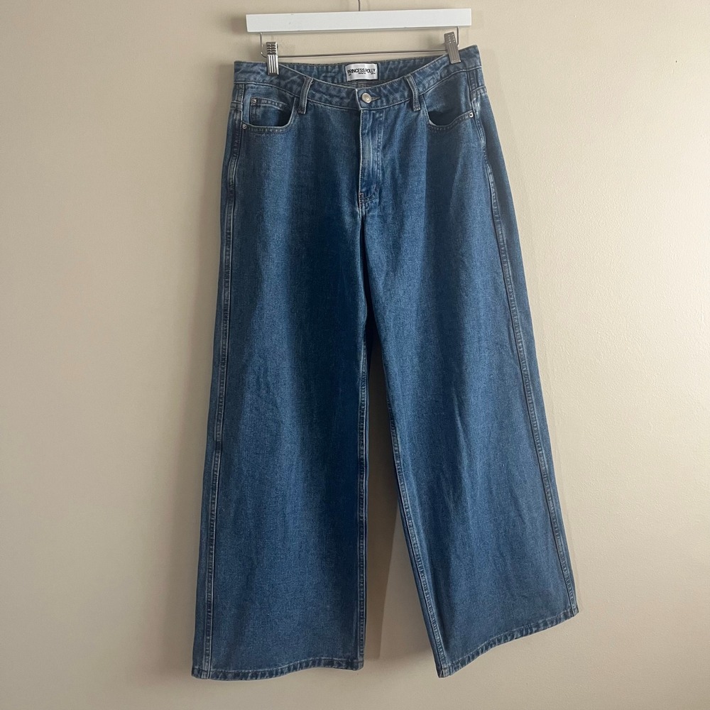 Princess Polly Baggy Wide Leg Jeans Mid Blue Wash Cotton Denim US 6